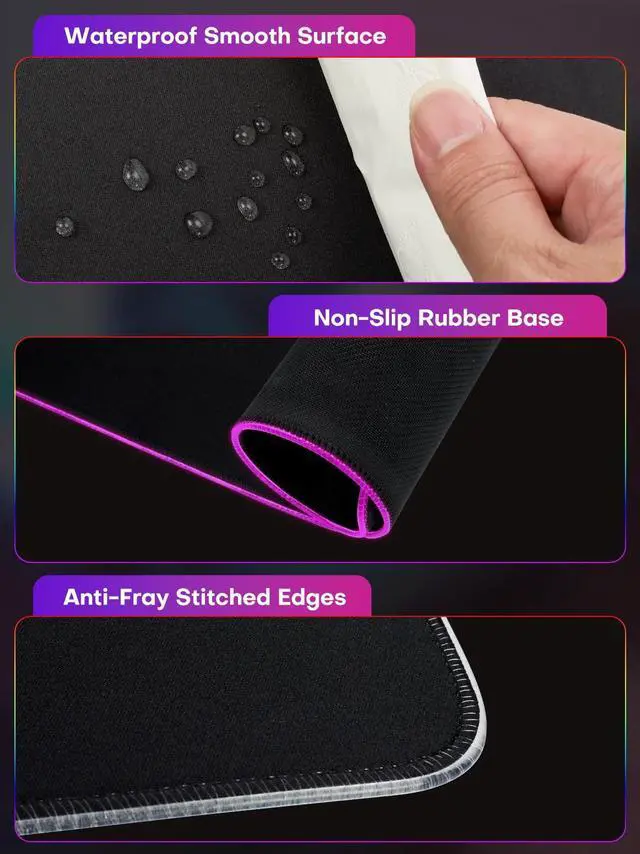 Alt view image 6 of 7 - 2-in-1 RGB Gaming Mouse Pad with Wireless Charging, 31.5"x15.8" Large, 24 Light Effects, Non-Slip Base, Waterproof Ultra-Smooth Surface, No Adapter