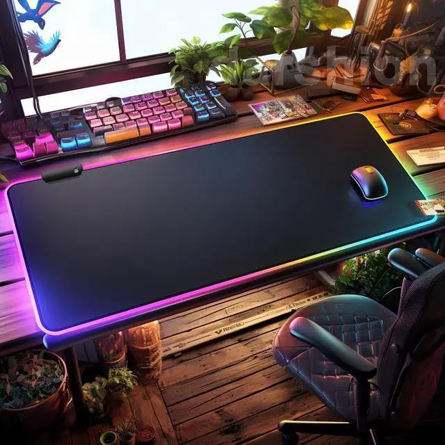 Alt view image 3 of 7 - RGB Gaming XL Mouse Pad-14 Lights Modes-Large LED Mousepad- Extra-Large Size Soft Extra Extended Anti-Slip Rubber Base Computer Keyboard Mat 31.5X 11.8in