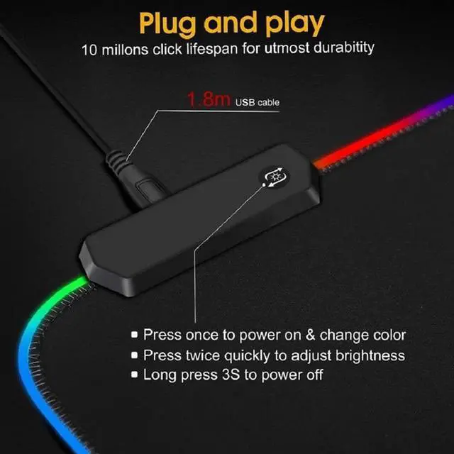 Alt view image 5 of 7 - RGB Gaming XL Mouse Pad-14 Lights Modes-Large LED Mousepad- Extra-Large Size Soft Extra Extended Anti-Slip Rubber Base Computer Keyboard Mat 31.5X 11.8in