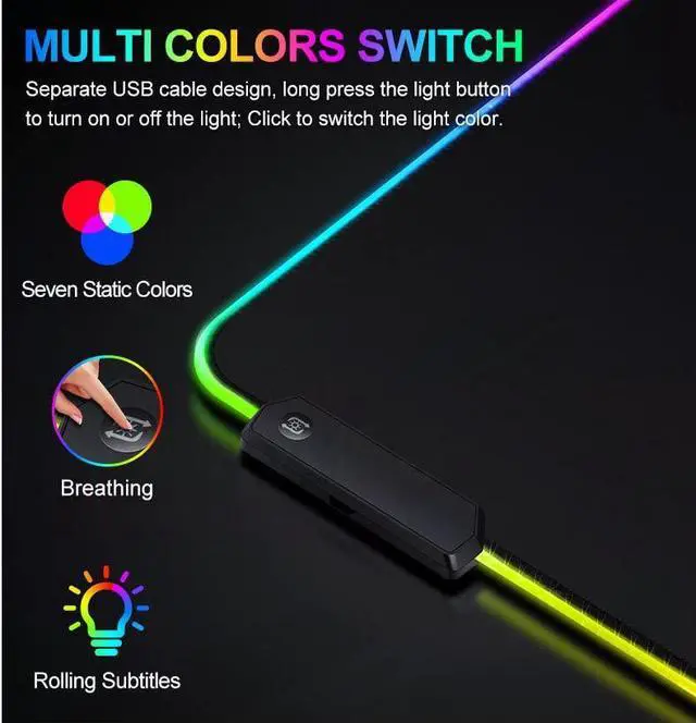 Alt view image 6 of 7 - RGB Gaming XL Mouse Pad-14 Lights Modes-Large LED Mousepad- Extra-Large Size Soft Extra Extended Anti-Slip Rubber Base Computer Keyboard Mat 31.5X 11.8in
