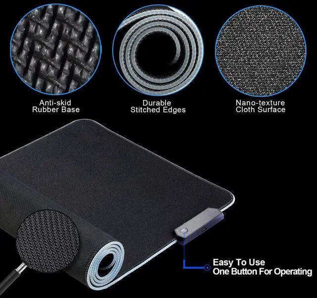 Alt view image 4 of 7 - RGB Gaming XL Mouse Pad-14 Lights Modes-Large LED Mousepad- Extra-Large Size Soft Extra Extended Anti-Slip Rubber Base Computer Keyboard Mat 31.5X 11.8in