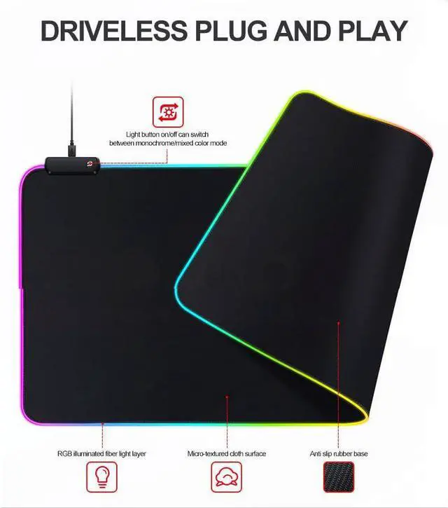 Alt view image 7 of 7 - RGB Gaming XL Mouse Pad-14 Lights Modes-Large LED Mousepad- Extra-Large Size Soft Extra Extended Anti-Slip Rubber Base Computer Keyboard Mat 31.5X 11.8in