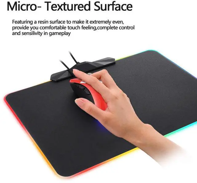 Alt view image 3 of 7 - RGB Gaming Mouse Pad -LED Lighting Effects,Wired,Hard Surface Gamer Mouse Mat for Laptop Computer PC Games(13.8X9.8 Inch)