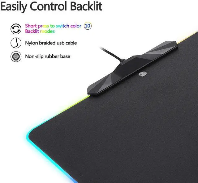 Alt view image 2 of 7 - RGB Gaming Mouse Pad -LED Lighting Effects,Wired,Hard Surface Gamer Mouse Mat for Laptop Computer PC Games(13.8X9.8 Inch)