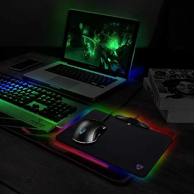 Alt view image 7 of 7 - RGB Gaming Mouse Pad -LED Lighting Effects,Wired,Hard Surface Gamer Mouse Mat for Laptop Computer PC Games(13.8X9.8 Inch)