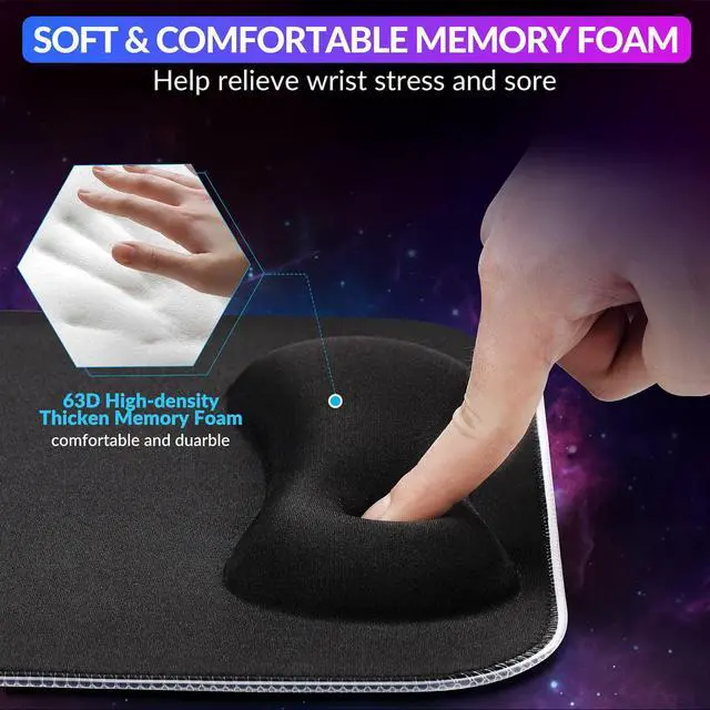 Alt view image 6 of 7 - RGB Mouse Pad with Wrist Rest Support, 12 x 10 in Extra Large Ergonomic Gaming Mouse Pad with 10 LED Lighting Modes, Non-Slip Rubber Base for PC Gaming & Office