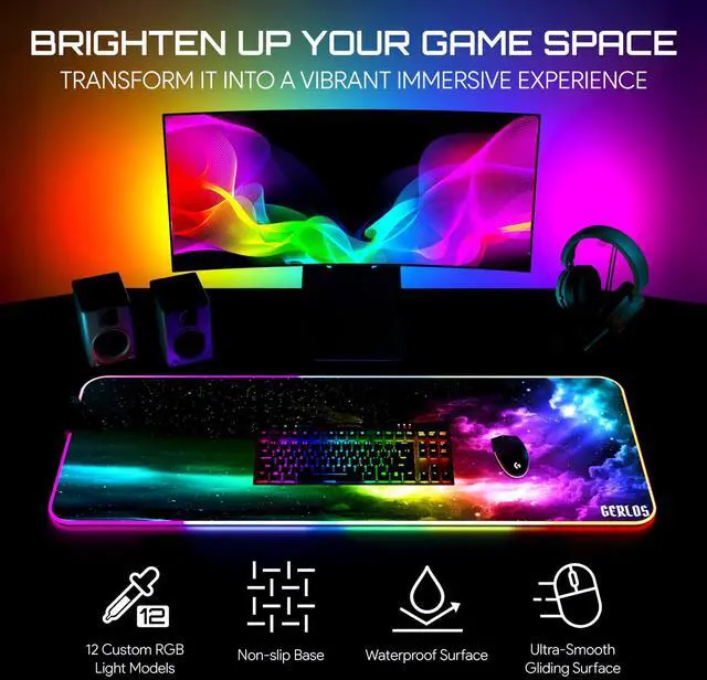 Alt view image 2 of 7 - RGB Large Gaming Mouse Pad, Extended Soft LED Mouse Pad, Non-Slip Rubber Base, Water Resist Keyboard Pad, Computer Mousepad 31.5×11.8 inches