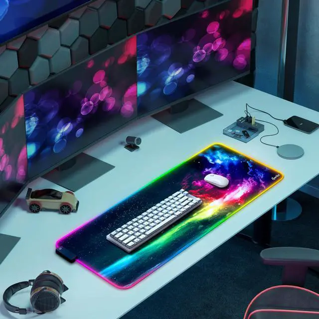 Alt view image 7 of 7 - RGB Large Gaming Mouse Pad, Extended Soft LED Mouse Pad, Non-Slip Rubber Base, Water Resist Keyboard Pad, Computer Mousepad 31.5×11.8 inches