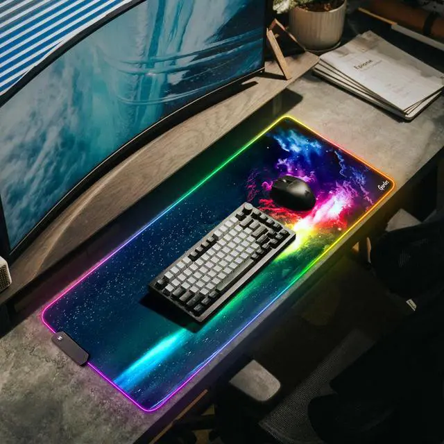 Alt view image 6 of 7 - RGB Large Gaming Mouse Pad, Extended Soft LED Mouse Pad, Non-Slip Rubber Base, Water Resist Keyboard Pad, Computer Mousepad 31.5×11.8 inches