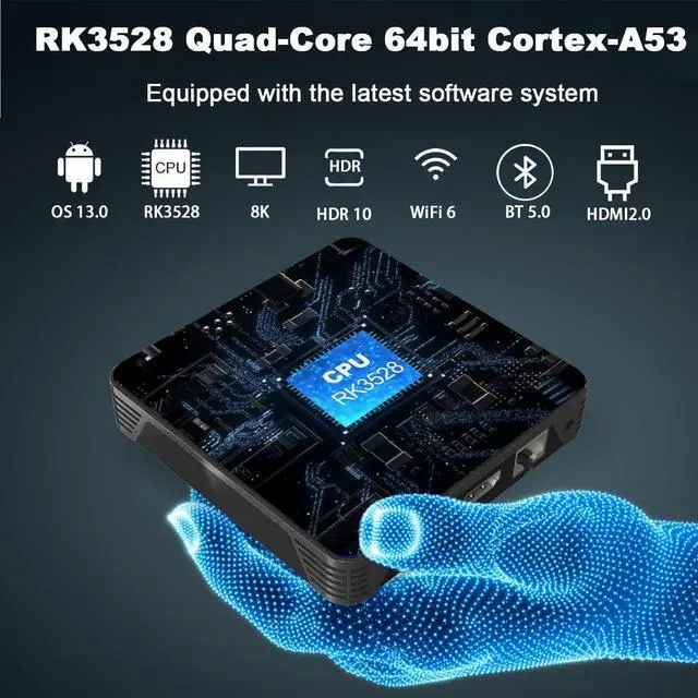 Alt view image 3 of 7 - 2025 Android TV Box 13.0 2GB RAM 16GB ROM, Smart TV Box 8K RK3528 Chipset Support WiFi6 BT5.0 USB3.0 Ethernet LAN HDR10 3D HD Smart Streaming Media Player