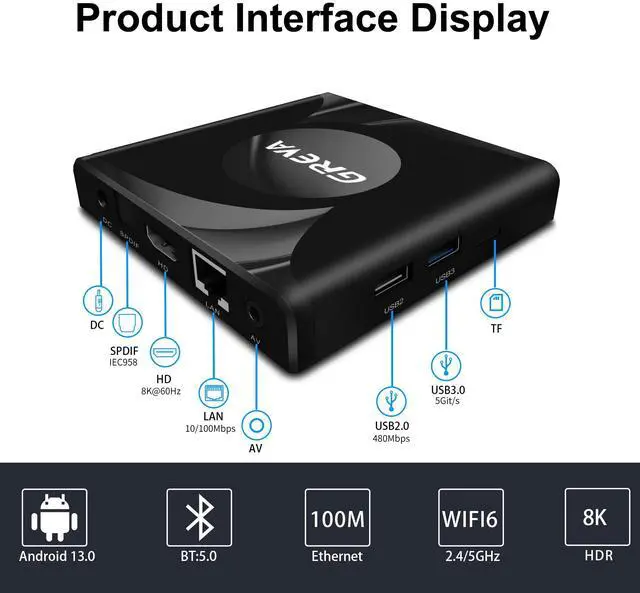 Alt view image 3 of 7 - 8K Android TV Box 13.0 2GB RAM 16GB ROM Smart TV Box RK3528 Chipset Support 2.4G/5.0G WiFi 6 HDR10 BT5.0 USB3.0 Ethernet LAN 3D 1080P 2K 4K+ Utral HD Streaming Media Player