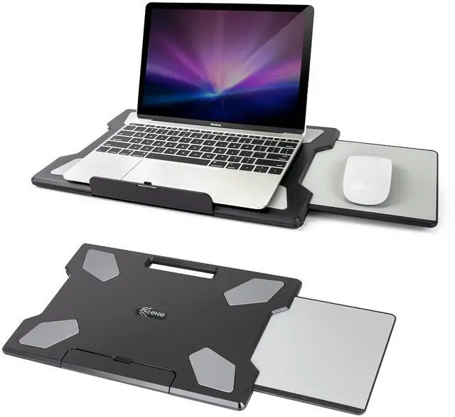 Main image of Laptop Lap Desk with Retractable Mouse Pad, Portable Ergonomic Lap Pad with Heat Shield and Foldable Stopper, Lightweight Travel Lapdesk Fits up to 16" Laptops, Bed Sofa or Work Use