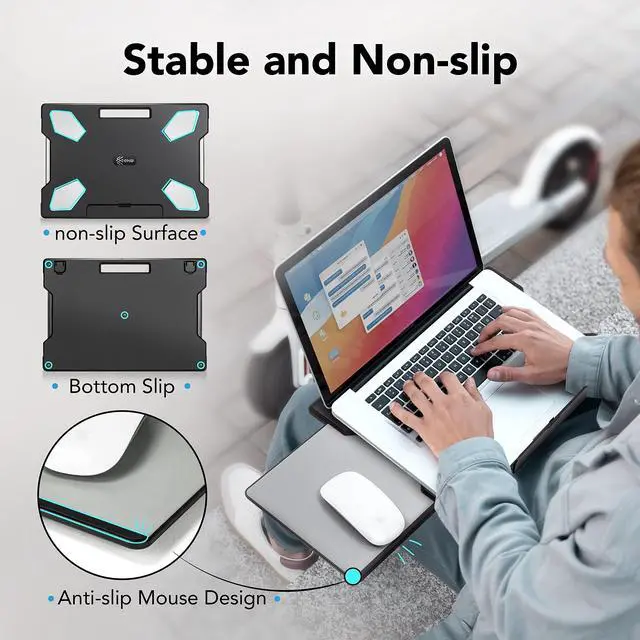 Alt view image 4 of 6 - Laptop Lap Desk with Retractable Mouse Pad, Portable Ergonomic Lap Pad with Heat Shield and Foldable Stopper, Lightweight Travel Lapdesk Fits up to 16" Laptops, Bed Sofa or Work Use