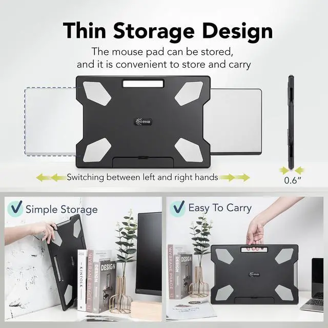 Alt view image 3 of 6 - Laptop Lap Desk with Retractable Mouse Pad, Portable Ergonomic Lap Pad with Heat Shield and Foldable Stopper, Lightweight Travel Lapdesk Fits up to 16" Laptops, Bed Sofa or Work Use