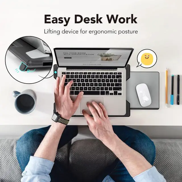 Alt view image 6 of 6 - Laptop Lap Desk with Retractable Mouse Pad, Portable Ergonomic Lap Pad with Heat Shield and Foldable Stopper, Lightweight Travel Lapdesk Fits up to 16" Laptops, Bed Sofa or Work Use