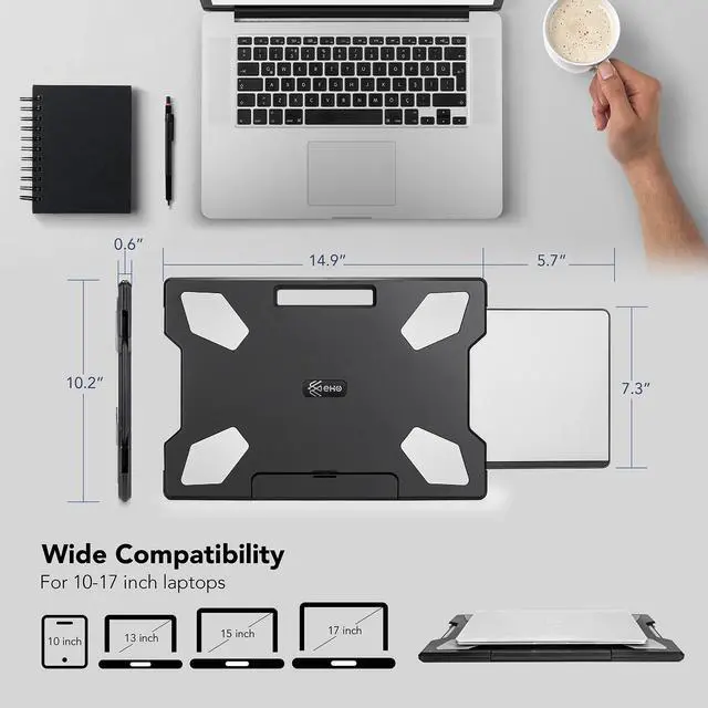 Alt view image 5 of 6 - Laptop Lap Desk with Retractable Mouse Pad, Portable Ergonomic Lap Pad with Heat Shield and Foldable Stopper, Lightweight Travel Lapdesk Fits up to 16" Laptops, Bed Sofa or Work Use