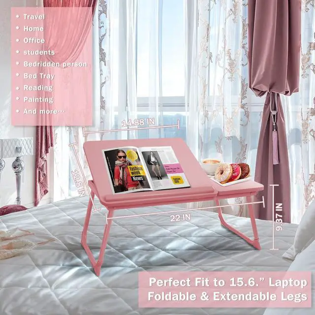 Alt view image 5 of 7 - Laptop Desk for Bed Couch, Portable Lap Desk for Laptops, Bed Table for Laptops, Foldable Laptop Stand for Beds, Bed Desk for Writing (Candy Pink)