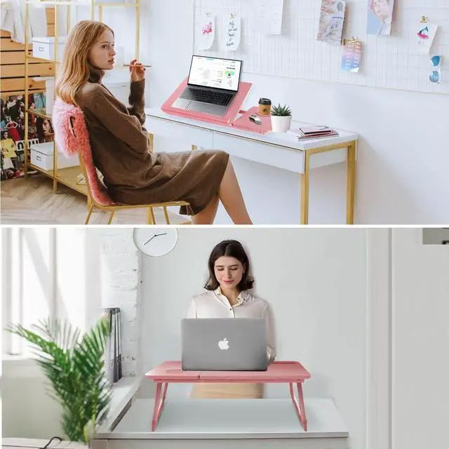 Alt view image 6 of 7 - Laptop Desk for Bed Couch, Portable Lap Desk for Laptops, Bed Table for Laptops, Foldable Laptop Stand for Beds, Bed Desk for Writing (Candy Pink)