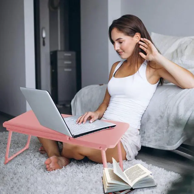 Alt view image 4 of 7 - Laptop Desk for Bed Couch, Portable Lap Desk for Laptops, Bed Table for Laptops, Foldable Laptop Stand for Beds, Bed Desk for Writing (Candy Pink)