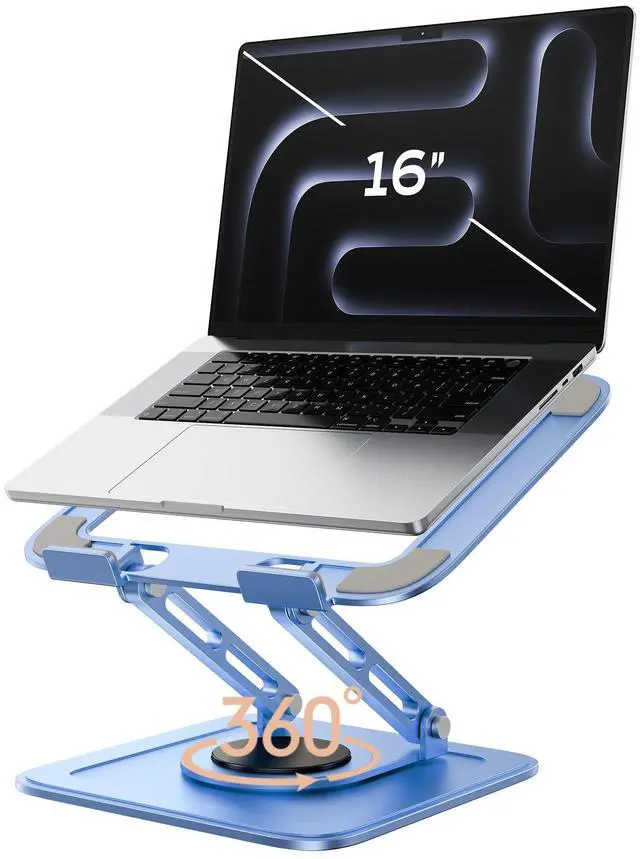 Main image of Adjustable Laptop Stand, Computer Stand with 360 Rotating Base, Ergonomic Laptop Riser Mount for Desk Foldable Protable Computer Desk Fits with MacBook Pro Air (10-16") - Blue