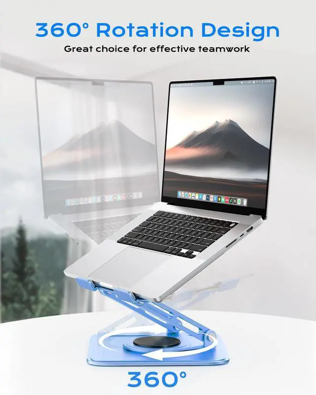 Alt view image 2 of 6 - Adjustable Laptop Stand, Computer Stand with 360 Rotating Base, Ergonomic Laptop Riser Mount for Desk Foldable Protable Computer Desk Fits with MacBook Pro Air (10-16") - Blue