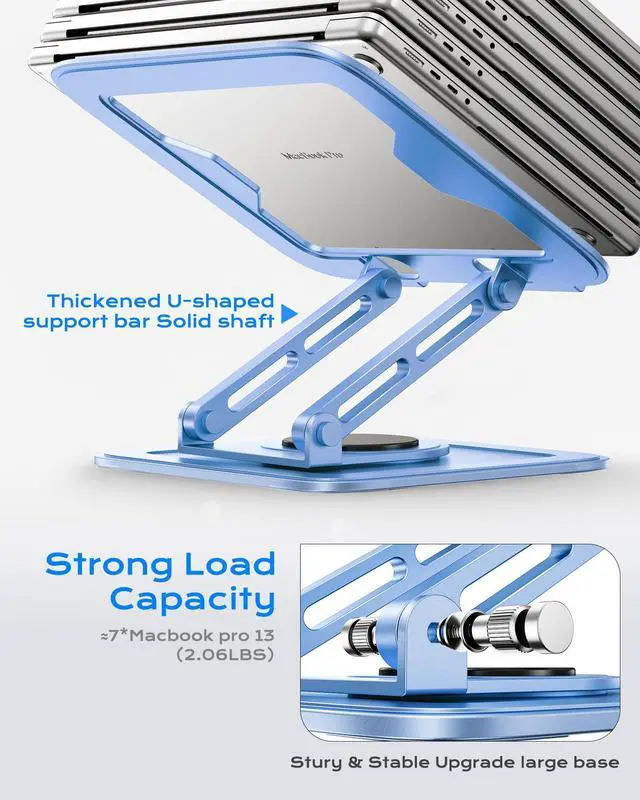 Alt view image 6 of 6 - Adjustable Laptop Stand, Computer Stand with 360 Rotating Base, Ergonomic Laptop Riser Mount for Desk Foldable Protable Computer Desk Fits with MacBook Pro Air (10-16") - Blue