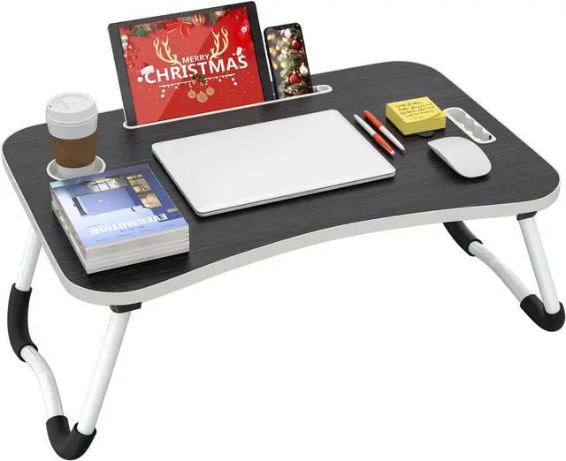 Main image of Folding Lap Desk, 23 Inch Portable Wood Black Laptop Bed Desk Lap Desk with Cup Holder, for Working Reading Writing, Eating, Watching Movies for Bed Sofa Couch Floor