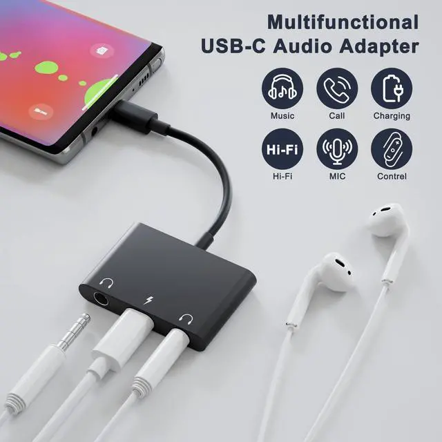 Alt view image 2 of 7 - USB C Headphone Adapter,3 in 1 USBC to 3.5mm Dual Headphone Jack Adapter for Stereo,USB-C Audio Adapter with Type-c Fast Charging Port,Headphone Splitter Compatible iPad Pro,Samsung,Google