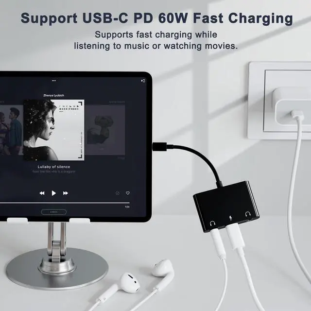 Alt view image 3 of 7 - USB C Headphone Adapter,3 in 1 USBC to 3.5mm Dual Headphone Jack Adapter for Stereo,USB-C Audio Adapter with Type-c Fast Charging Port,Headphone Splitter Compatible iPad Pro,Samsung,Google