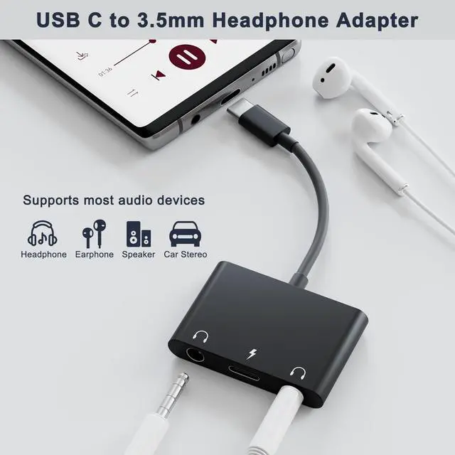 Alt view image 4 of 7 - USB C Headphone Adapter,3 in 1 USBC to 3.5mm Dual Headphone Jack Adapter for Stereo,USB-C Audio Adapter with Type-c Fast Charging Port,Headphone Splitter Compatible iPad Pro,Samsung,Google