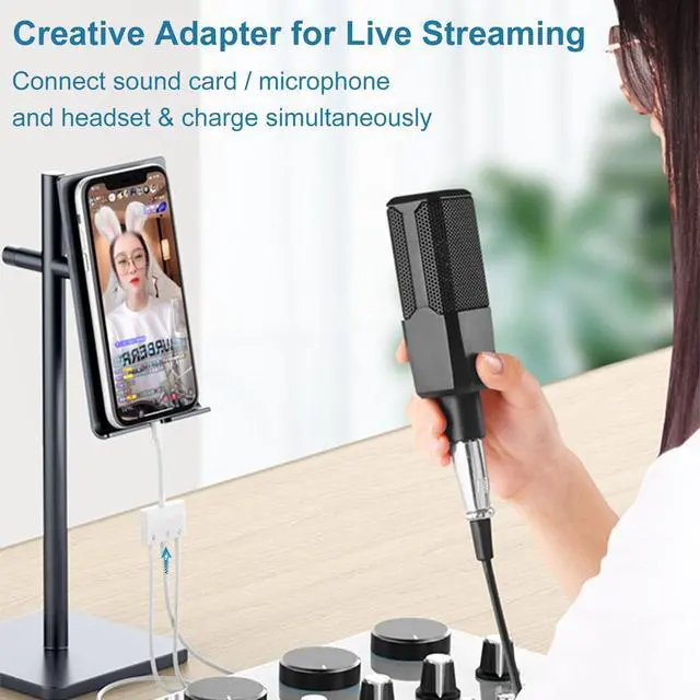 Alt view image 4 of 7 - USB C to Microphone Adapter for Live-Streaming Type C to Microphone & 3.5mm Headphone Adapter with Charging Port USB C Audio & MIC Splitter Compatible for iPhone 16/17 iPad Pro/Galaxy 25 24/Pixel 9 8
