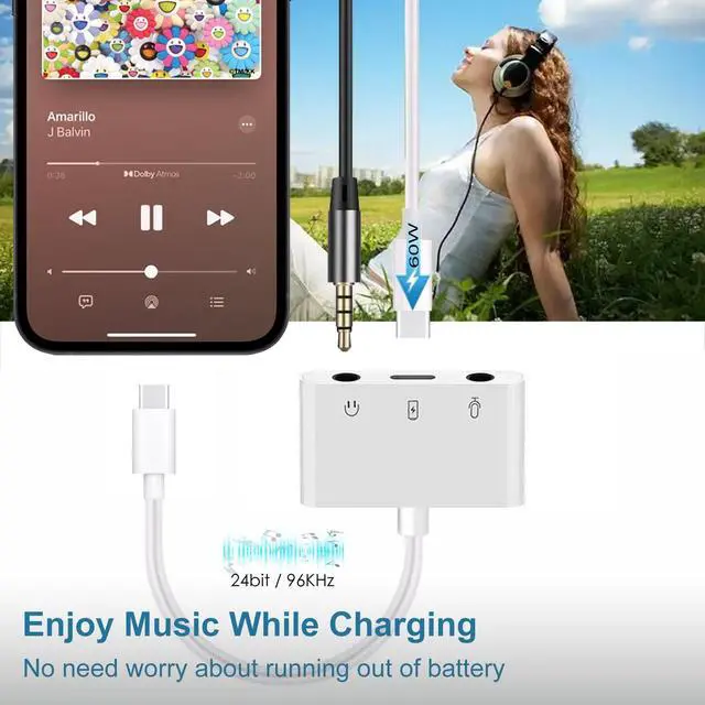 Alt view image 5 of 7 - USB C to Microphone Adapter for Live-Streaming Type C to Microphone & 3.5mm Headphone Adapter with Charging Port USB C Audio & MIC Splitter Compatible for iPhone 16/17 iPad Pro/Galaxy 25 24/Pixel 9 8