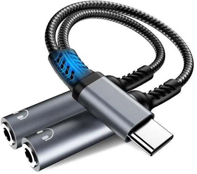 Main image of USB C to 3.5mm Audio Splitter, Type C to Dual 3.5mm Female Headphone Jack Adapter, Hi-Res Stereo Audio Sharing Y Cable for iPhone 17/16/15, Galaxy S25/S24/S23/S22, Pixel 4/3 XL