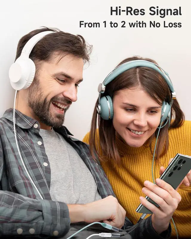 Alt view image 3 of 7 - USB C to 3.5mm Audio Splitter, Type C to Dual 3.5mm Female Headphone Jack Adapter, Hi-Res Stereo Audio Sharing Y Cable for iPhone 17/16/15, Galaxy S25/S24/S23/S22, Pixel 4/3 XL