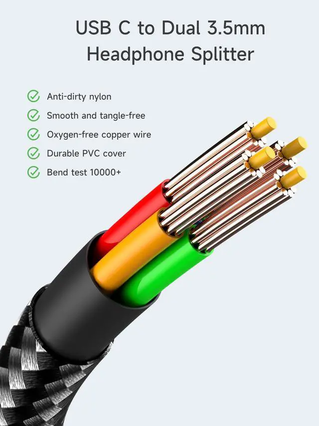 Alt view image 6 of 7 - USB C to 3.5mm Audio Splitter, Type C to Dual 3.5mm Female Headphone Jack Adapter, Hi-Res Stereo Audio Sharing Y Cable for iPhone 17/16/15, Galaxy S25/S24/S23/S22, Pixel 4/3 XL