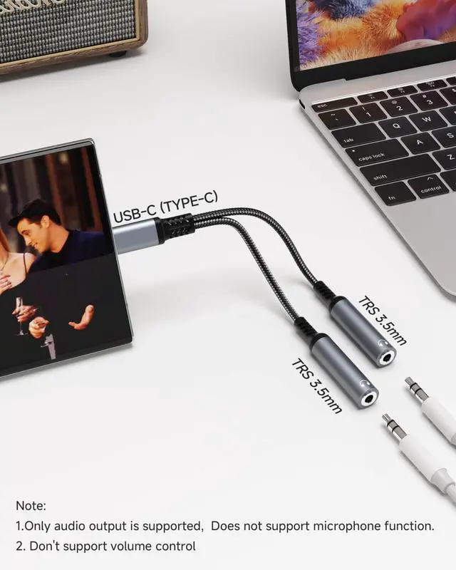 Alt view image 5 of 7 - USB C to 3.5mm Audio Splitter, Type C to Dual 3.5mm Female Headphone Jack Adapter, Hi-Res Stereo Audio Sharing Y Cable for iPhone 17/16/15, Galaxy S25/S24/S23/S22, Pixel 4/3 XL