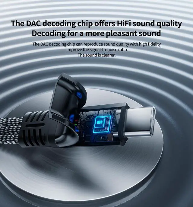 Alt view image 3 of 7 - 60W Fast Charger & 3.5mm Audio Adapter, Type-C to Headphone Jack Converter with Braided Cable - Simultaneous Charging & Music for iPhone 15/Android/Gaming (Black)