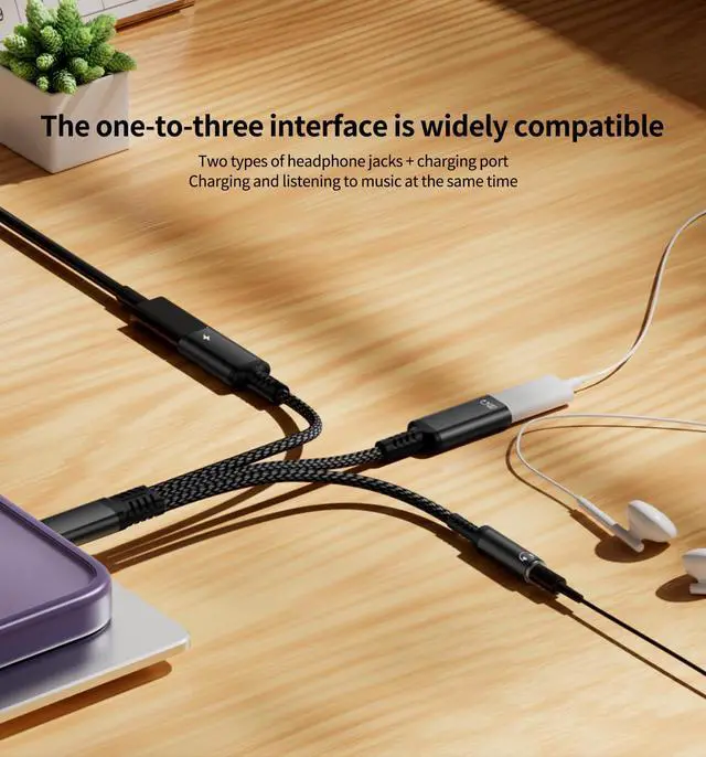 Alt view image 5 of 7 - 60W Fast Charger & 3.5mm Audio Adapter, Type-C to Headphone Jack Converter with Braided Cable - Simultaneous Charging & Music for iPhone 15/Android/Gaming (Black)