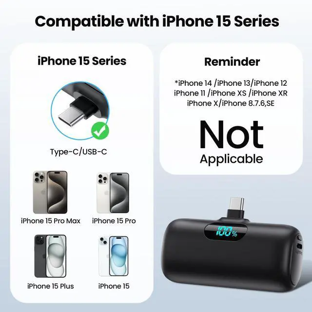 Alt view image 2 of 7 - Mini Portable Charger USB C Power Bank,Upgraded 5000mAh PD Fast Charging Battery Pack Built-in USB-C Connector Travel Essential for iPhone17/17Pro/17Pro Max/Air/16 Plus/16Pro Max/15 Series,Android