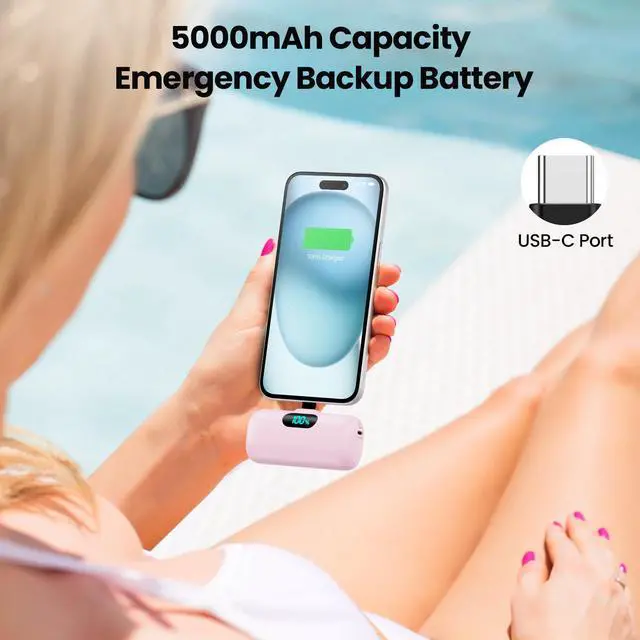 Alt view image 4 of 7 - Mini Portable Charger USB C Power Bank,Upgraded 5000mAh PD Fast Charging Battery Pack Built-in USB-C Connector Travel Essential for iPhone17/17Pro/17Pro Max/Air/16 Plus/16Pro Max/15 Series,Android etc