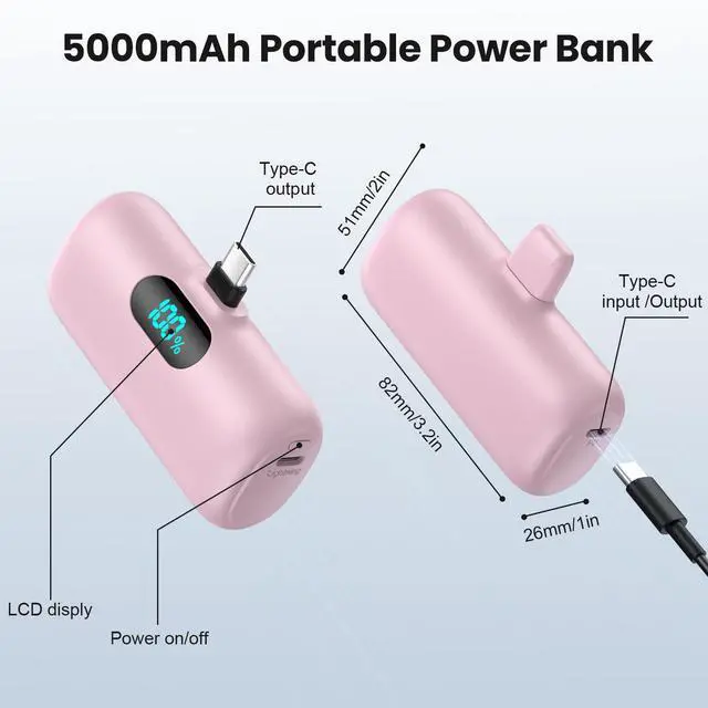 Alt view image 5 of 7 - Mini Portable Charger USB C Power Bank,Upgraded 5000mAh PD Fast Charging Battery Pack Built-in USB-C Connector Travel Essential for iPhone17/17Pro/17Pro Max/Air/16 Plus/16Pro Max/15 Series,Android etc