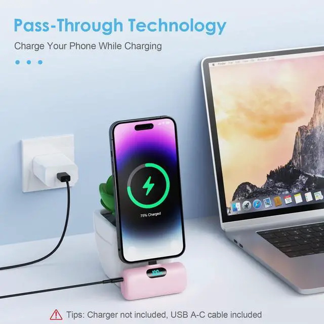 Alt view image 6 of 7 - Mini Portable Charger USB C Power Bank,Upgraded 5000mAh PD Fast Charging Battery Pack Built-in USB-C Connector Travel Essential for iPhone17/17Pro/17Pro Max/Air/16 Plus/16Pro Max/15 Series,Android etc