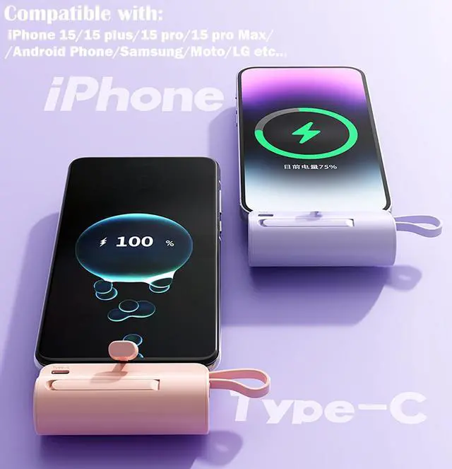 Alt view image 3 of 7 - Mini Power Bank,Capsule Power Phone Charger 5500mAh,Portable Charger with Dual USB-C Ports for iPhone 17/16/15/15 plus/15 pro/15 pro Max/Android Phone/Samsung/Moto/LG etc (White)