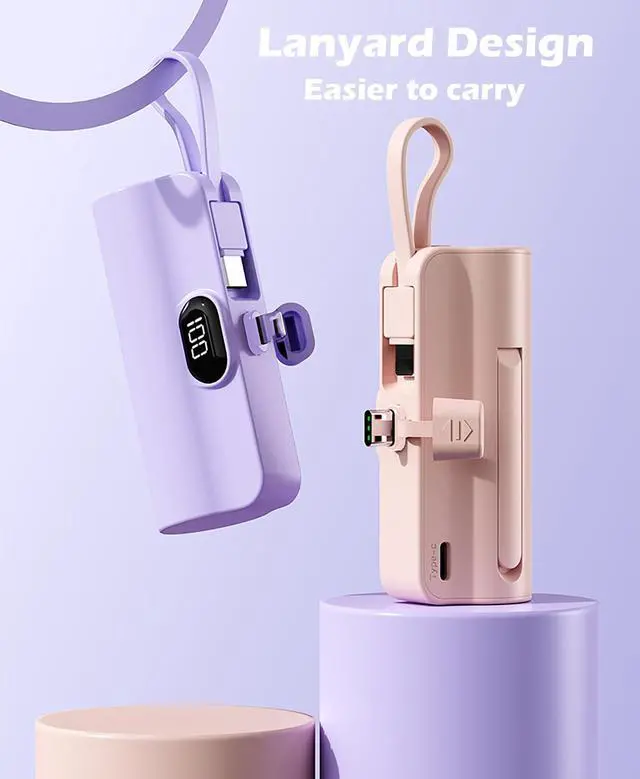 Alt view image 5 of 7 - Mini Power Bank,Capsule Power Phone Charger 5500mAh,Portable Charger with Dual USB-C Ports for iPhone 17/16/15/15 plus/15 pro/15 pro Max/Android Phone/Samsung/Moto/LG etc (White)