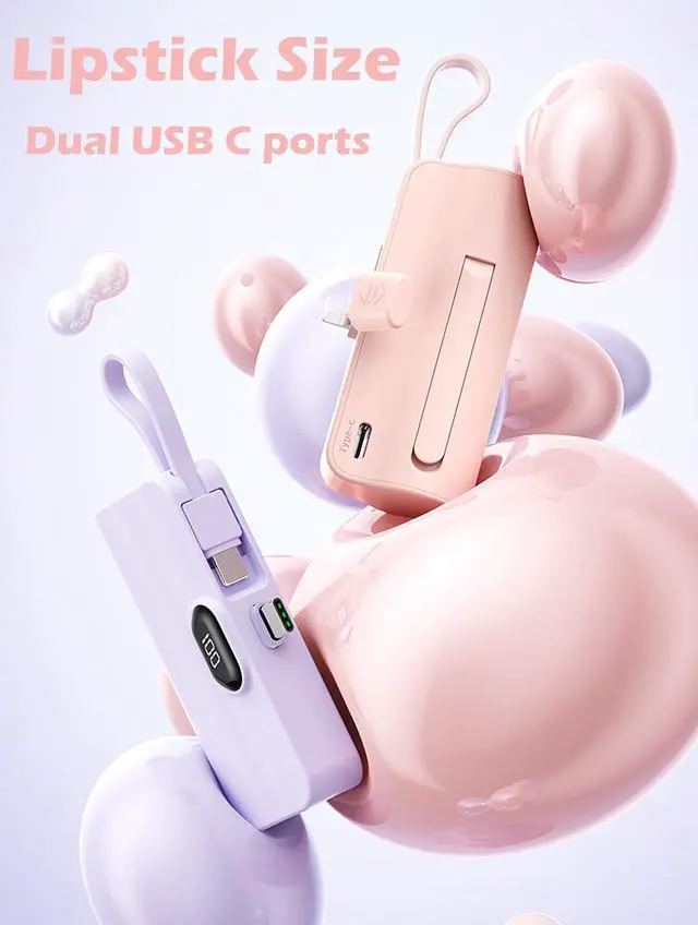 Alt view image 6 of 7 - Mini Power Bank,Capsule Power Phone Charger 5500mAh,Portable Charger with Dual USB-C Ports for iPhone 17/16/15/15 plus/15 pro/15 pro Max/Android Phone/Samsung/Moto/LG etc (White)