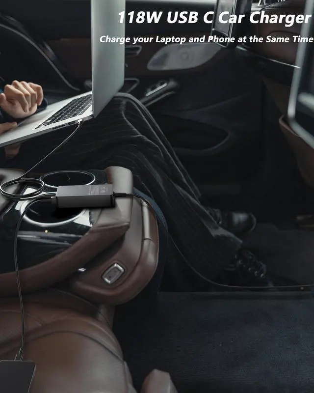 Alt view image 2 of 7 - 100W USB-C Laptop Car Charger Compatible with Dell, HP, Lenovo, MacBook, Microsoft Surface, MSI, Acer, Samsung, Asus, LG gram, Razer, Google Pixel Universal Type C Power Adapter