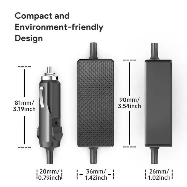 Alt view image 7 of 7 - Universal Laptop Car Charger PD 100W 90W 87W 67W 65W 61W 45W USB C DC Adapter for MacBook Surface Lenovo Dell HP Gateway Asus Acer Samsung Sony Monitor LG TV Soundbar Speaker Power Station Cord