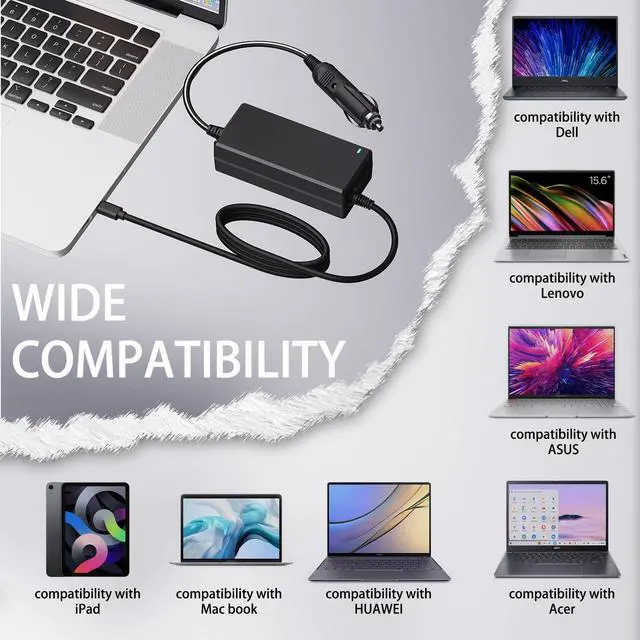 Alt view image 3 of 7 - 90W USB-C Laptop Car Charger Compatible with MacBook Pro/Air, Dell XPS/Latitude, HP, Lenovo, ASUS, Acer, Chromebook, Surface More Type-C Laptop Devices