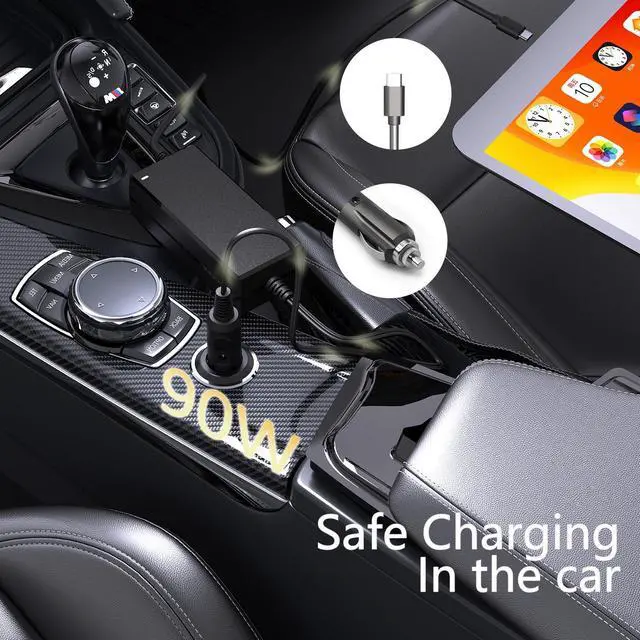 Alt view image 5 of 7 - 90W USB-C Laptop Car Charger Compatible with MacBook Pro/Air, Dell XPS/Latitude, HP, Lenovo, ASUS, Acer, Chromebook, Surface More Type-C Laptop Devices