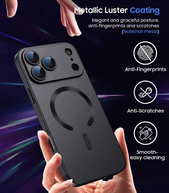 Alt view image 2 of 4 - Magnetic for iPhone 17 Pro Max Case, Compatible with MagSafe, Built-in Camera Lens Protector, Slim Thin Soft Silicone Bumper Shockproof Metallic Luster Phone Case, Black